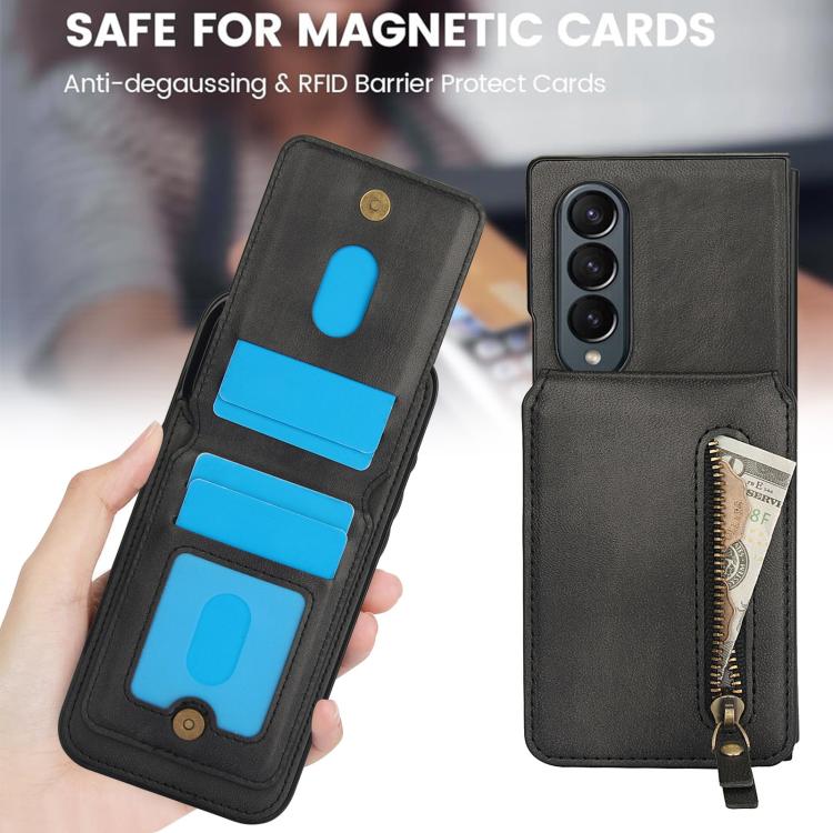 For Samsung Galaxy Z Fold3 5G Zipper Wallet Split MagSafe Leather Back Phone Case