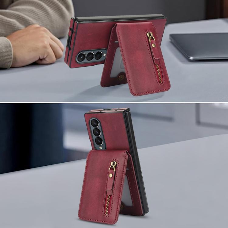 For Samsung Galaxy Z Fold3 5G Zipper Wallet Split MagSafe Leather Back Phone Case