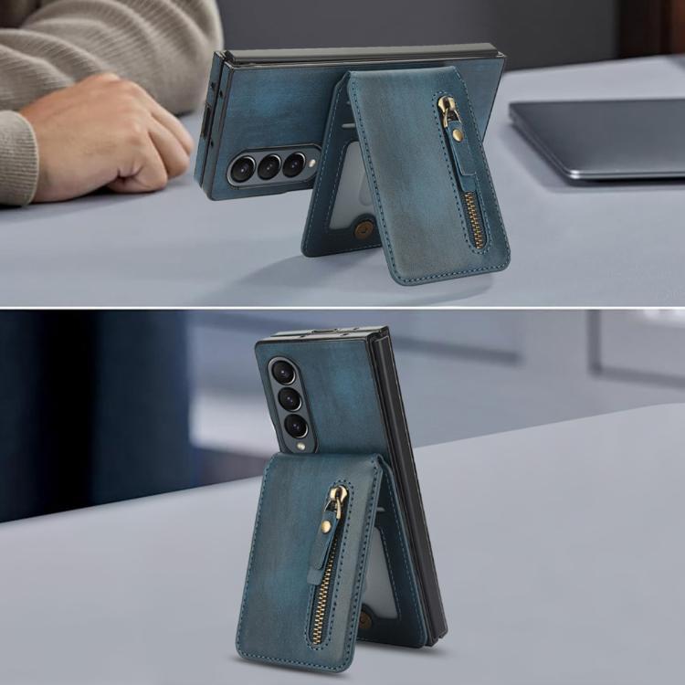 For Samsung Galaxy Z Fold3 5G Zipper Wallet Split MagSafe Leather Back Phone Case