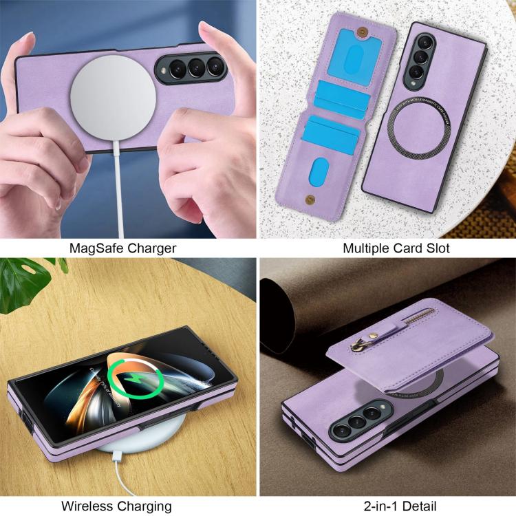 For Samsung Galaxy Z Fold3 5G Zipper Wallet Split MagSafe Leather Back Phone Case