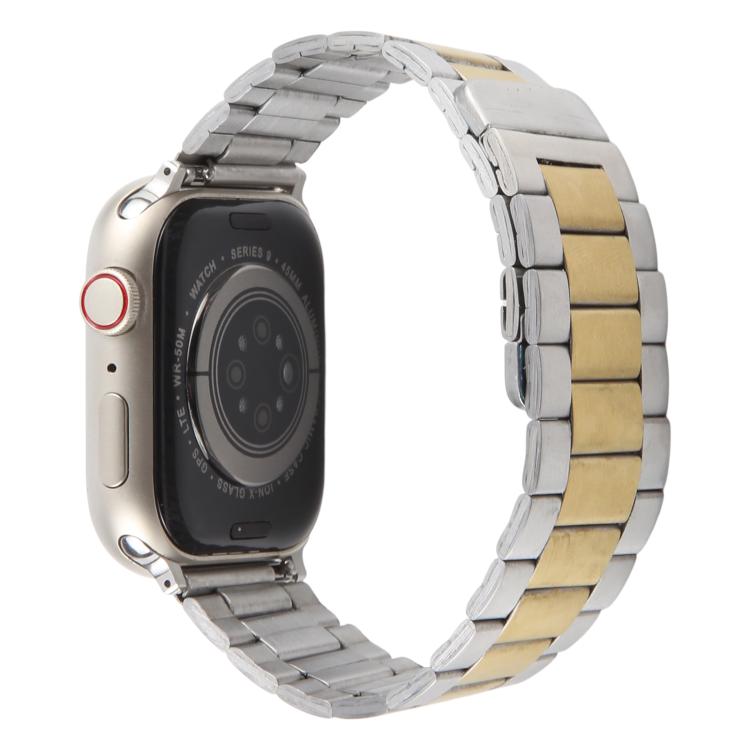 For Apple Watch 46mm / 49mm / 45mm / 44mm Three-beads Magnetic Steel Watch Band