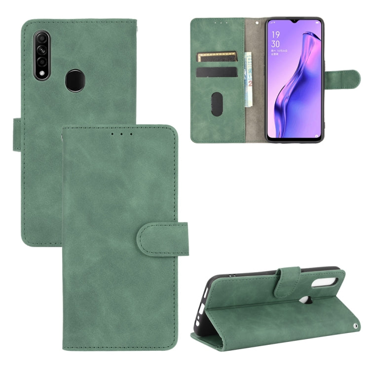 For OPPO A8 / A31 (2020) Solid Color Skin Feel Magnetic Buckle Horizontal Flip Calf Texture PU Leather Case with Holder & Card Slots & Wallet