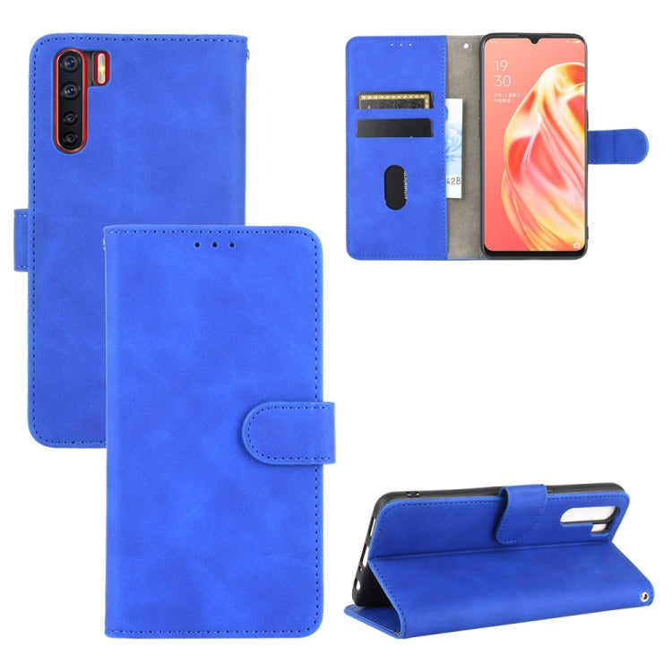 For OPPO A91 / F15 / Reno3(Southeast Asia Version) Solid Color Skin Feel Magnetic Buckle Horizontal Flip Calf Texture PU Leather Case with Holder & Card Slots & Wallet