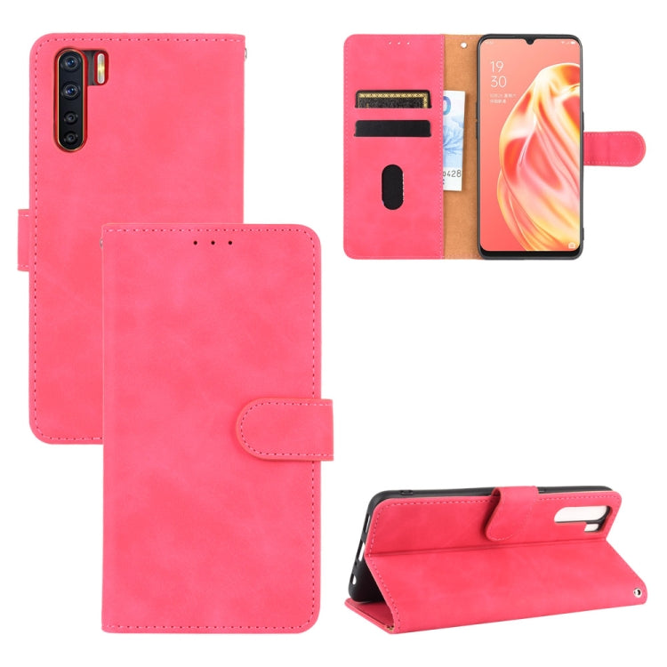 For OPPO A91 / F15 / Reno3(Southeast Asia Version) Solid Color Skin Feel Magnetic Buckle Horizontal Flip Calf Texture PU Leather Case with Holder & Card Slots & Wallet