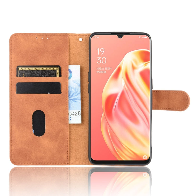 For OPPO A91 / F15 / Reno3(Southeast Asia Version) Solid Color Skin Feel Magnetic Buckle Horizontal Flip Calf Texture PU Leather Case with Holder & Card Slots & Wallet