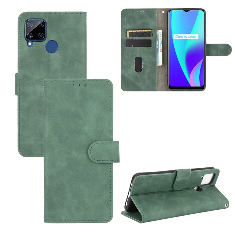 For OPPO Realme C15 Solid Color Skin Feel Magnetic Buckle Horizontal Flip Calf Texture PU Leather Case with Holder & Card Slots & Wallet