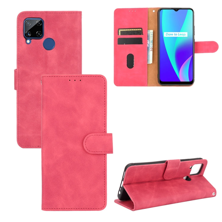 For OPPO Realme C15 Solid Color Skin Feel Magnetic Buckle Horizontal Flip Calf Texture PU Leather Case with Holder & Card Slots & Wallet