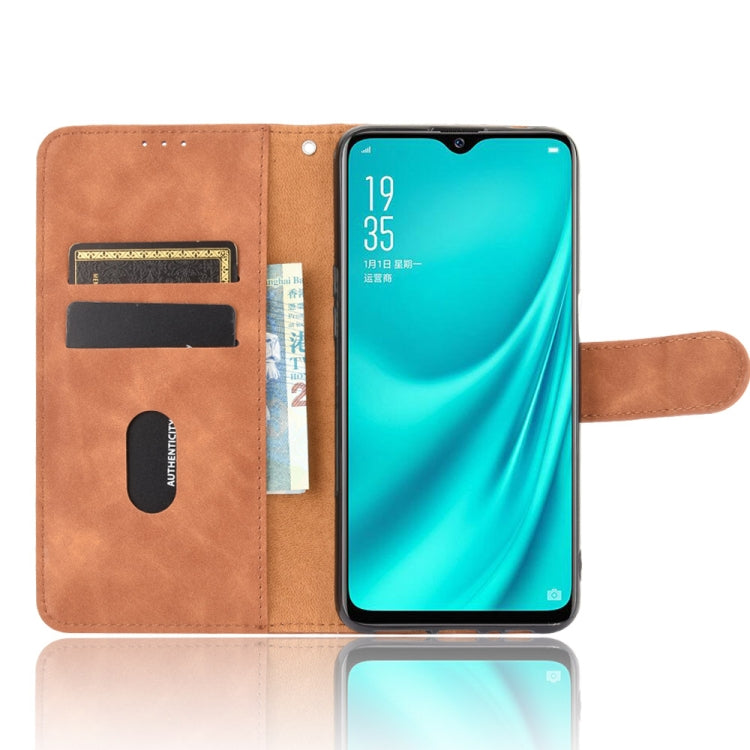 For OPPO Reno A Solid Color Skin Feel Magnetic Buckle Horizontal Flip Calf Texture PU Leather Case with Holder & Card Slots & Wallet