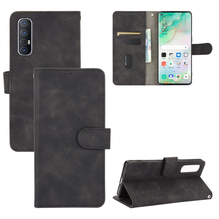 For OPPO Reno3 5G (Japanese Version) Solid Color Skin Feel Magnetic Buckle Horizontal Flip Calf Texture PU Leather Case with Holder & Card Slots & Wallet