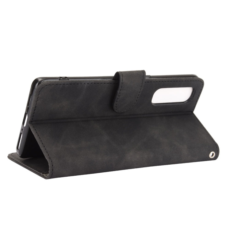 For OPPO Reno3 5G (Japanese Version) Solid Color Skin Feel Magnetic Buckle Horizontal Flip Calf Texture PU Leather Case with Holder & Card Slots & Wallet