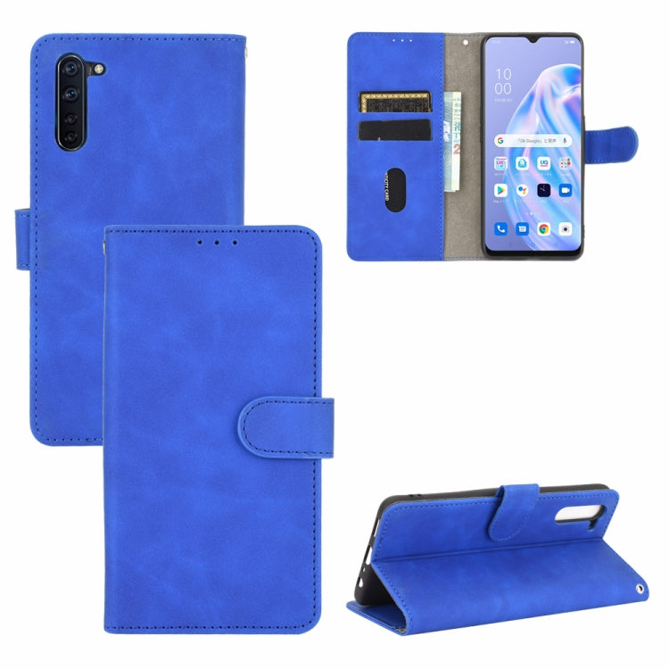 For OPPO Reno3 A(Japanese Version) Solid Color Skin Feel Magnetic Buckle Horizontal Flip Calf Texture PU Leather Case with Holder & Card Slots & Wallet