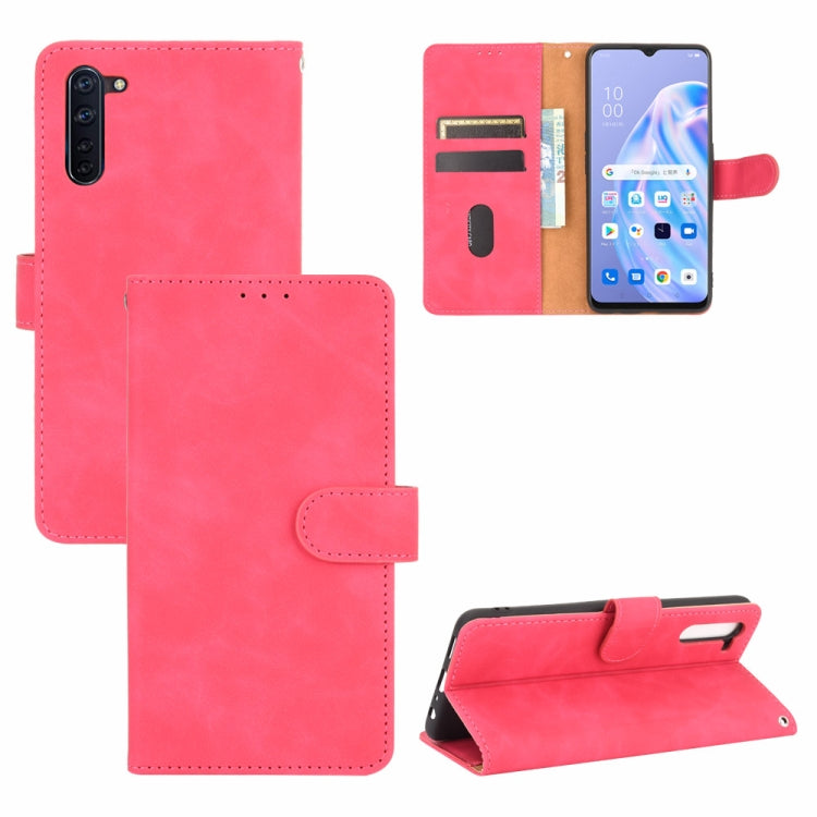 For OPPO Reno3 A(Japanese Version) Solid Color Skin Feel Magnetic Buckle Horizontal Flip Calf Texture PU Leather Case with Holder & Card Slots & Wallet