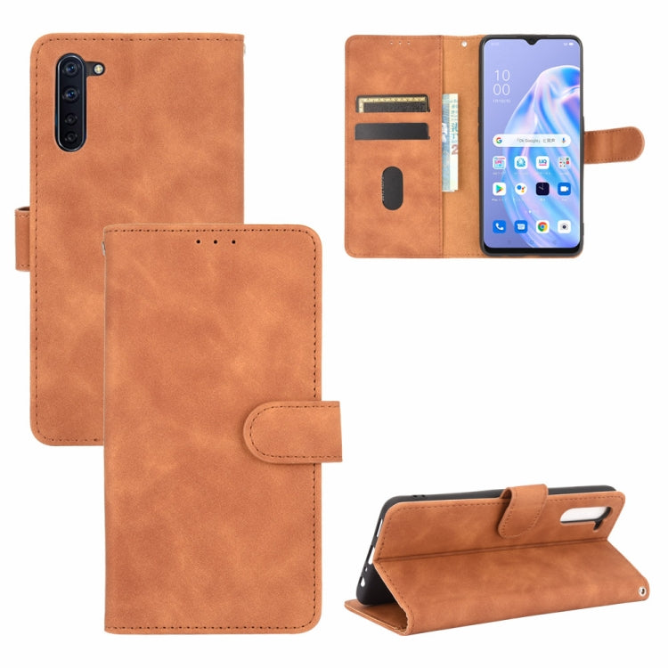 For OPPO Reno3 A(Japanese Version) Solid Color Skin Feel Magnetic Buckle Horizontal Flip Calf Texture PU Leather Case with Holder & Card Slots & Wallet