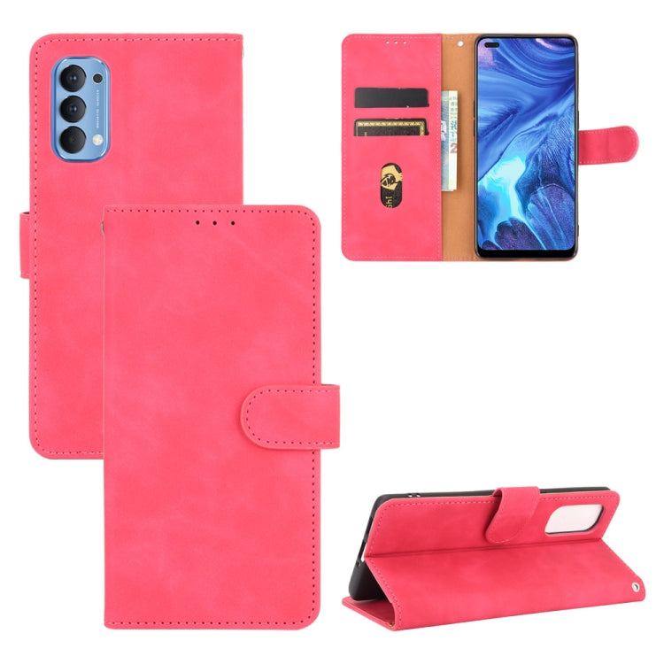 For OPPO Reno4 4G Solid Color Skin Feel Magnetic Buckle Horizontal Flip Calf Texture PU Leather Case with Holder & Card Slots & Wallet