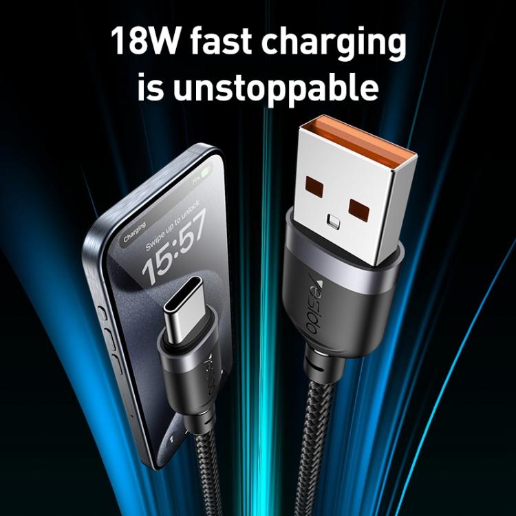 Yesido 3A USB to Type-C Fast Charging Cable, Length:0.3m - Black