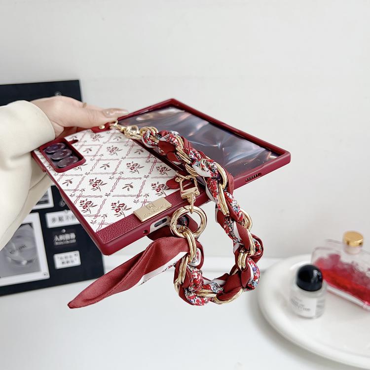 For Samsung Galaxy Z Fold4 Luck Flower Pattern TPU Phone Case With Strap - Red