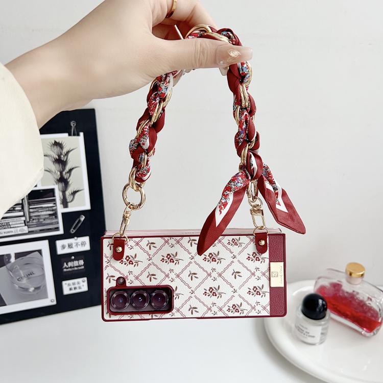 For Samsung Galaxy Z Fold4 Luck Flower Pattern TPU Phone Case With Strap - Red