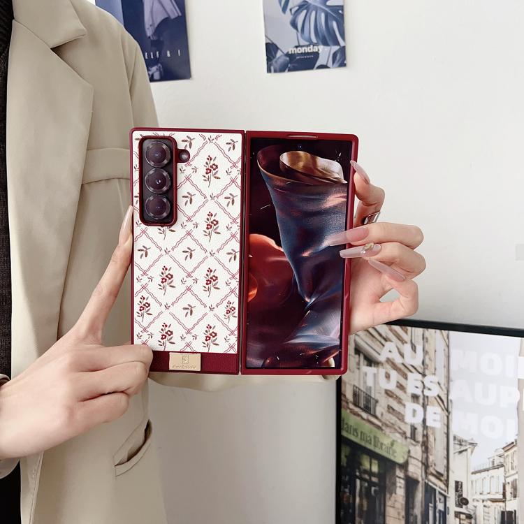 For Samsung Galaxy Z Fold6 Luck Flower Pattern TPU Phone Case With Strap - Red