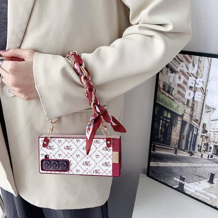 For Samsung Galaxy Z Fold6 Luck Flower Pattern TPU Phone Case With Strap - Red