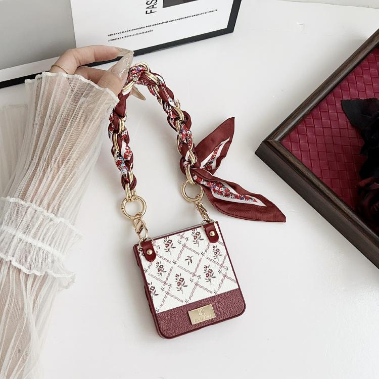 For Samsung Galaxy Z Flip7 5G Luck Flower Pattern TPU Phone Case With Strap - Red