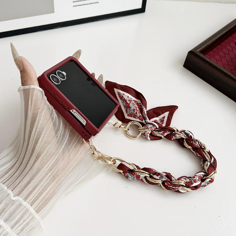 For Samsung Galaxy Z Flip7 5G Luck Flower Pattern TPU Phone Case With Strap - Red
