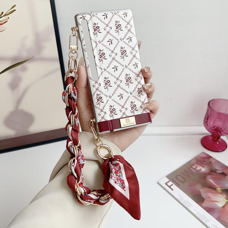 For Huawei Mate Xs 2 Luck Flower Pattern TPU Phone Case With Strap - White
