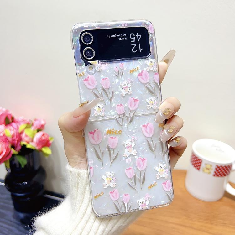 For Samsung Galaxy Z Flip4 Shell Texture Flower Pattern Protective Phone Case