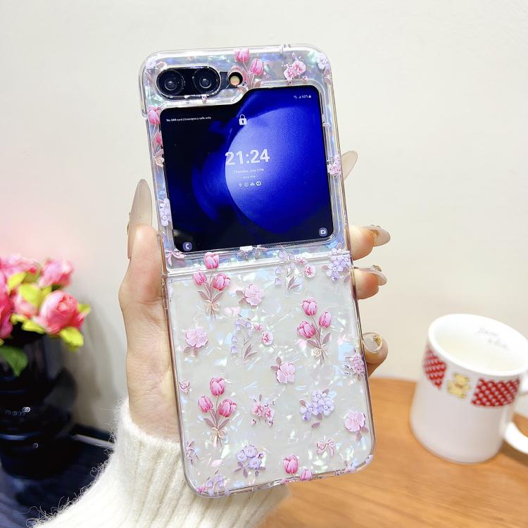 For Samsung Galaxy Z Flip5 Shell Texture Flower Pattern Protective Phone Case