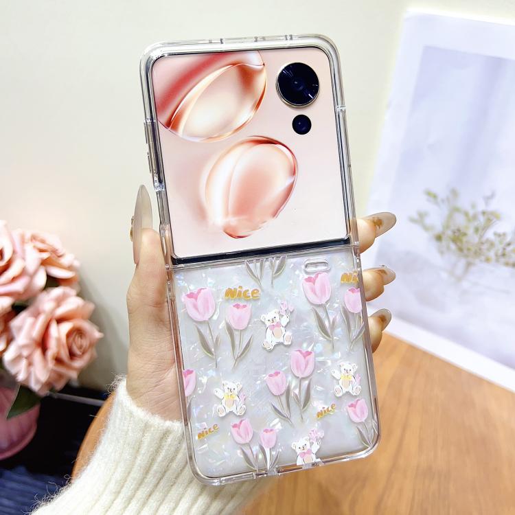 For Honor Magic V Flip Shell Texture Flower Pattern Protective Phone Case