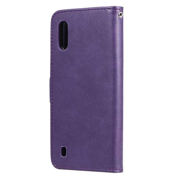 For Samsung Galaxy A01(EU Version) 2 in 1 Solid Color Detachable PU Leather Case with Card Slots & Magnetic Holder & Photo Frame & Wallet & Strap