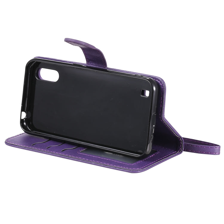 For Samsung Galaxy A01(EU Version) 2 in 1 Solid Color Detachable PU Leather Case with Card Slots & Magnetic Holder & Photo Frame & Wallet & Strap
