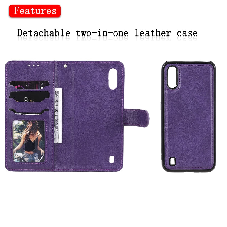 For Samsung Galaxy A01(EU Version) 2 in 1 Solid Color Detachable PU Leather Case with Card Slots & Magnetic Holder & Photo Frame & Wallet & Strap