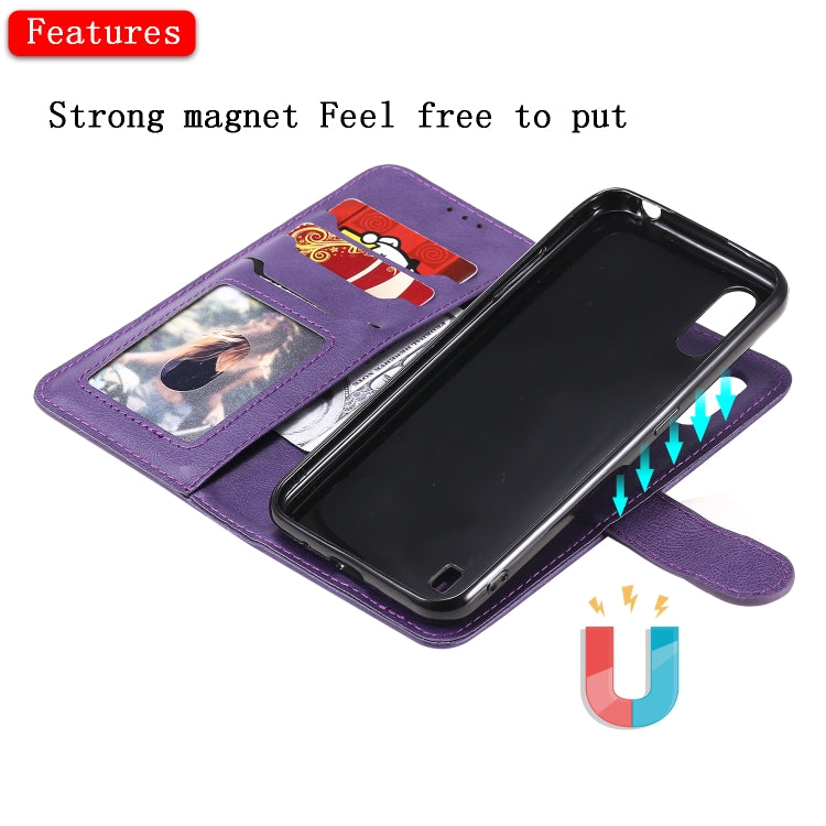 For Samsung Galaxy A01(EU Version) 2 in 1 Solid Color Detachable PU Leather Case with Card Slots & Magnetic Holder & Photo Frame & Wallet & Strap