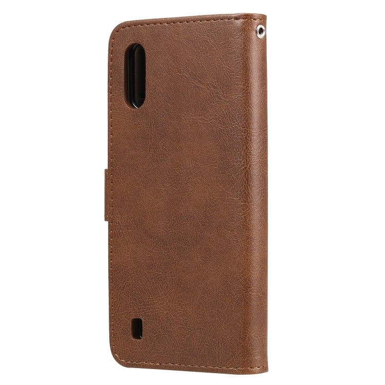 For Samsung Galaxy A01(EU Version) 2 in 1 Solid Color Detachable PU Leather Case with Card Slots & Magnetic Holder & Photo Frame & Wallet & Strap