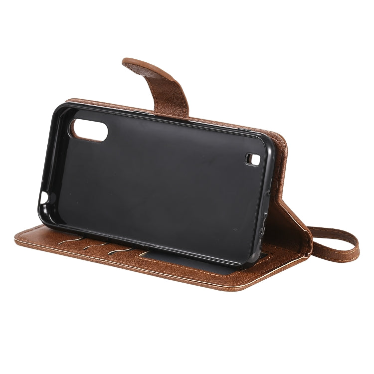 For Samsung Galaxy A01(EU Version) 2 in 1 Solid Color Detachable PU Leather Case with Card Slots & Magnetic Holder & Photo Frame & Wallet & Strap