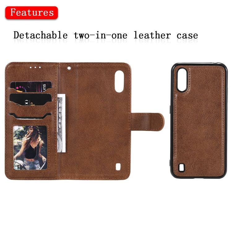 For Samsung Galaxy A01(EU Version) 2 in 1 Solid Color Detachable PU Leather Case with Card Slots & Magnetic Holder & Photo Frame & Wallet & Strap