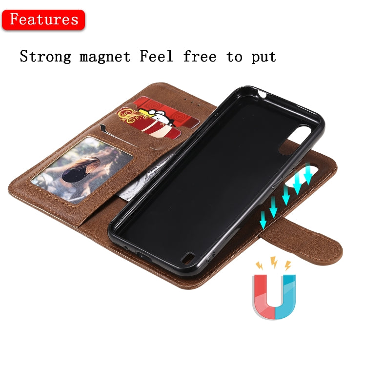 For Samsung Galaxy A01(EU Version) 2 in 1 Solid Color Detachable PU Leather Case with Card Slots & Magnetic Holder & Photo Frame & Wallet & Strap