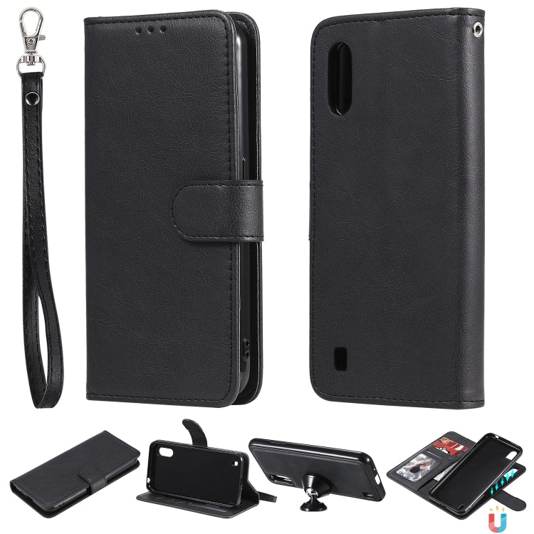 For Samsung Galaxy A01(EU Version) 2 in 1 Solid Color Detachable PU Leather Case with Card Slots & Magnetic Holder & Photo Frame & Wallet & Strap