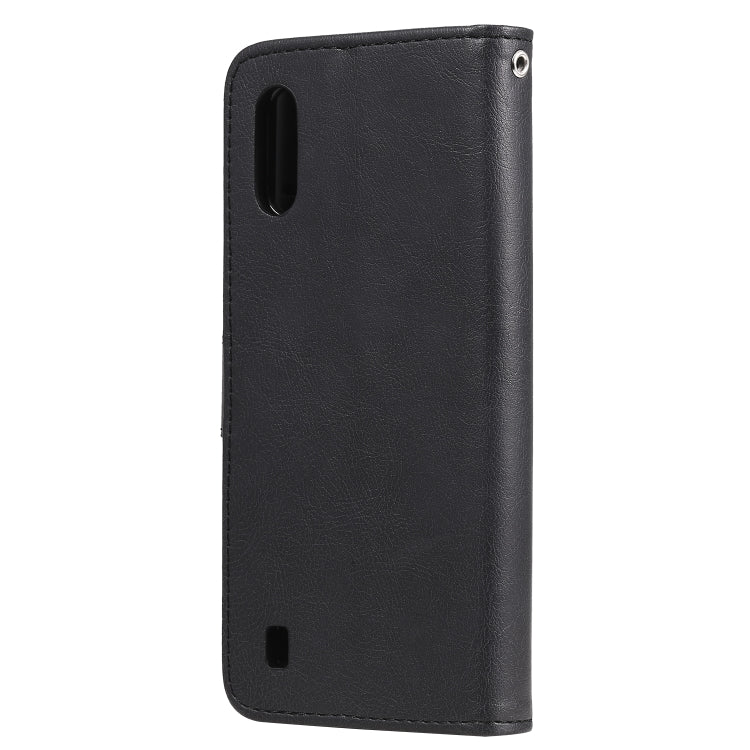 For Samsung Galaxy A01(EU Version) 2 in 1 Solid Color Detachable PU Leather Case with Card Slots & Magnetic Holder & Photo Frame & Wallet & Strap