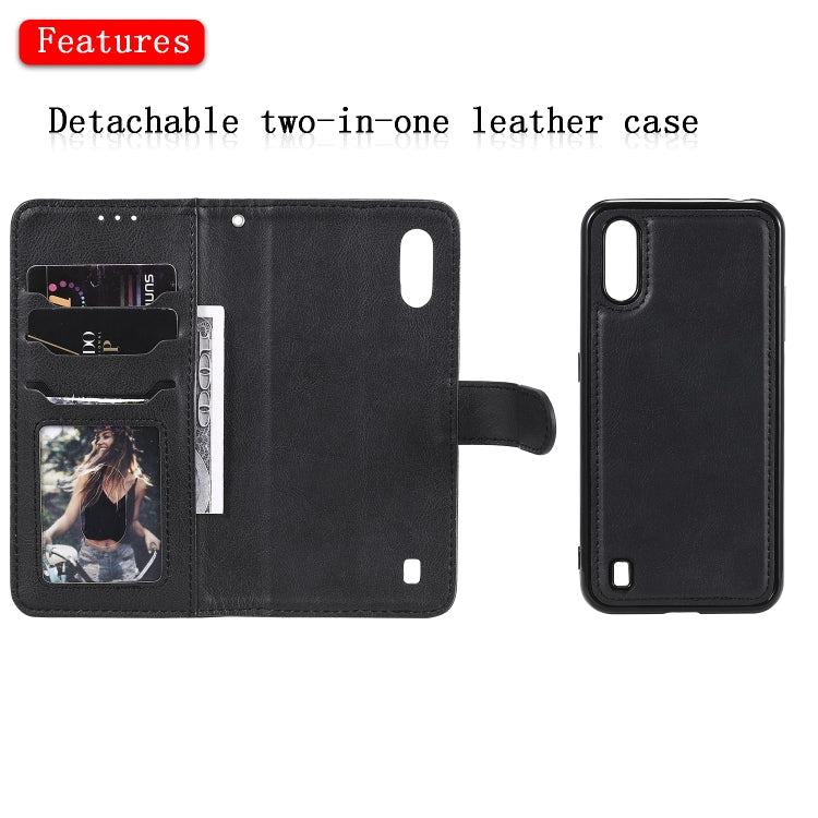 For Samsung Galaxy A01(EU Version) 2 in 1 Solid Color Detachable PU Leather Case with Card Slots & Magnetic Holder & Photo Frame & Wallet & Strap