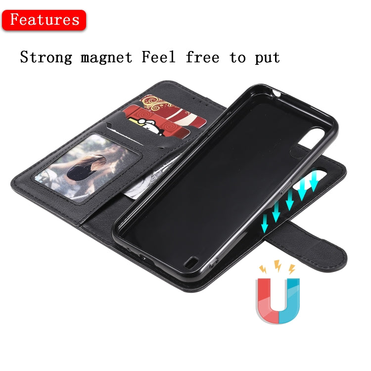 For Samsung Galaxy A01(EU Version) 2 in 1 Solid Color Detachable PU Leather Case with Card Slots & Magnetic Holder & Photo Frame & Wallet & Strap