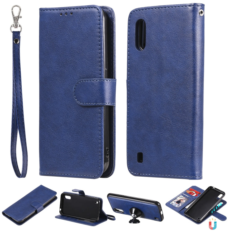 For Samsung Galaxy A01(EU Version) 2 in 1 Solid Color Detachable PU Leather Case with Card Slots & Magnetic Holder & Photo Frame & Wallet & Strap