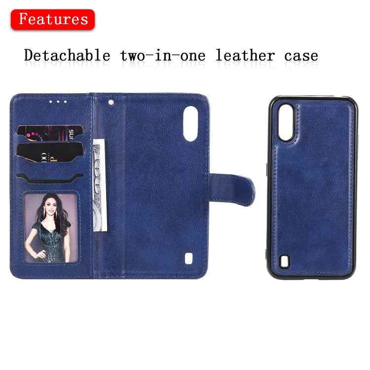 For Samsung Galaxy A01(EU Version) 2 in 1 Solid Color Detachable PU Leather Case with Card Slots & Magnetic Holder & Photo Frame & Wallet & Strap