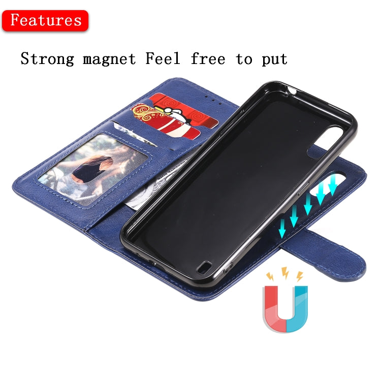 For Samsung Galaxy A01(EU Version) 2 in 1 Solid Color Detachable PU Leather Case with Card Slots & Magnetic Holder & Photo Frame & Wallet & Strap