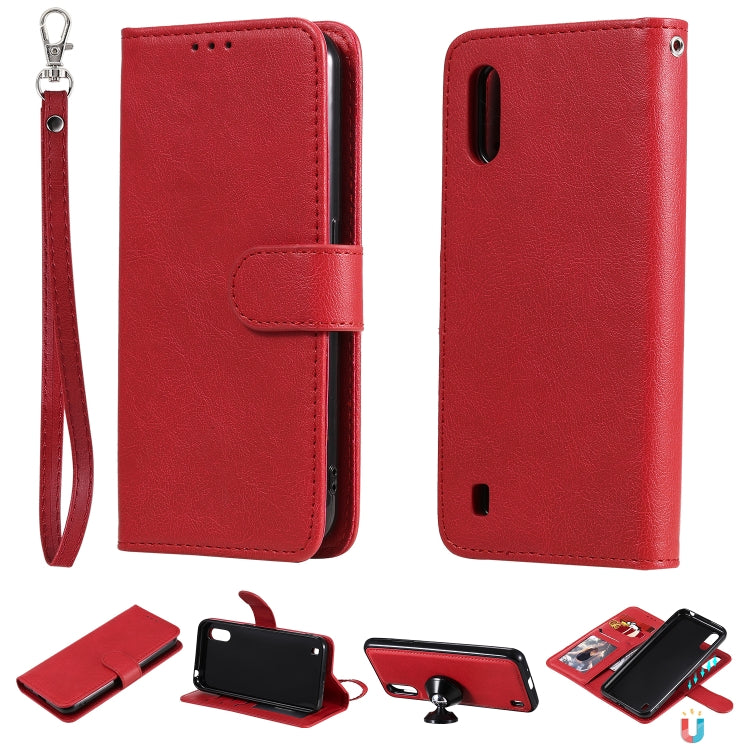 For Samsung Galaxy A01(EU Version) 2 in 1 Solid Color Detachable PU Leather Case with Card Slots & Magnetic Holder & Photo Frame & Wallet & Strap