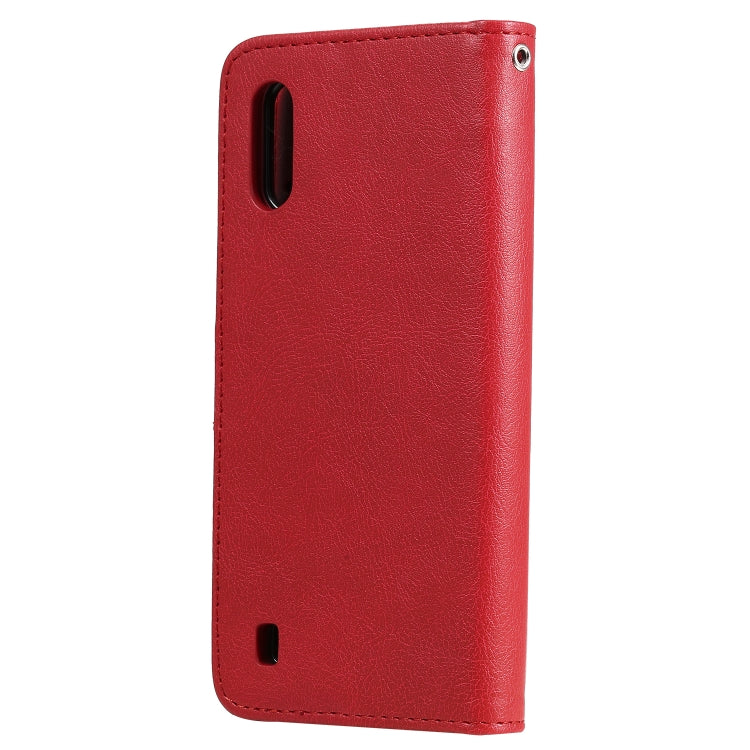 For Samsung Galaxy A01(EU Version) 2 in 1 Solid Color Detachable PU Leather Case with Card Slots & Magnetic Holder & Photo Frame & Wallet & Strap