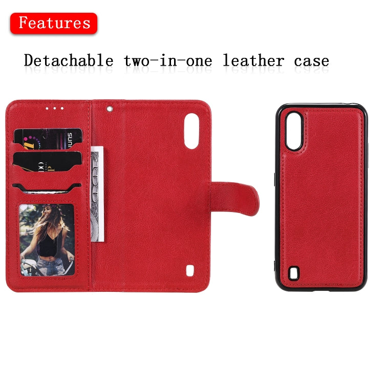 For Samsung Galaxy A01(EU Version) 2 in 1 Solid Color Detachable PU Leather Case with Card Slots & Magnetic Holder & Photo Frame & Wallet & Strap