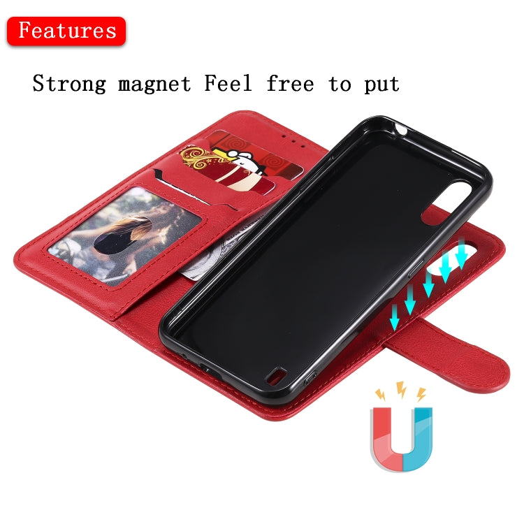 For Samsung Galaxy A01(EU Version) 2 in 1 Solid Color Detachable PU Leather Case with Card Slots & Magnetic Holder & Photo Frame & Wallet & Strap