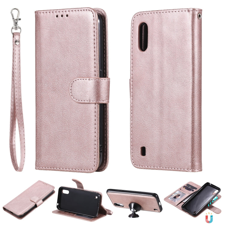 For Samsung Galaxy A01(EU Version) 2 in 1 Solid Color Detachable PU Leather Case with Card Slots & Magnetic Holder & Photo Frame & Wallet & Strap