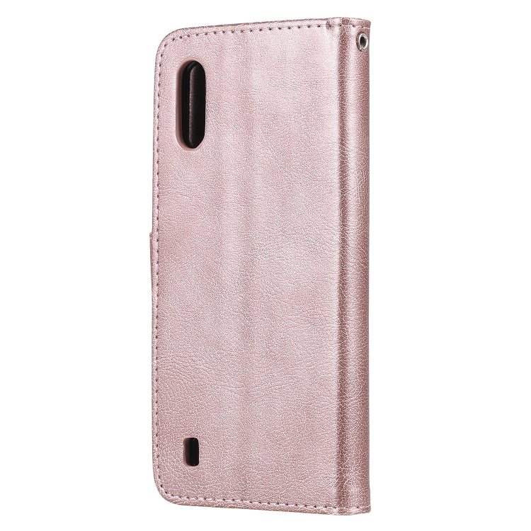 For Samsung Galaxy A01(EU Version) 2 in 1 Solid Color Detachable PU Leather Case with Card Slots & Magnetic Holder & Photo Frame & Wallet & Strap